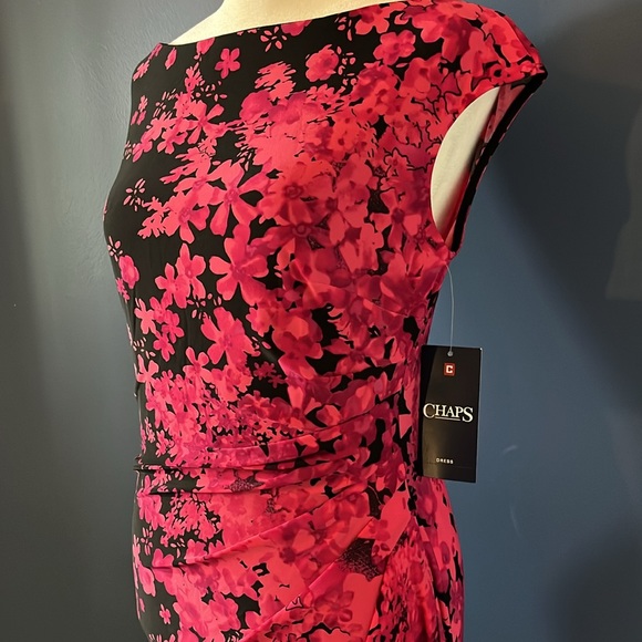 Chaps- Stunning sleeveless black and hot pink floral dress- women's small NWT - Picture 7 of 11